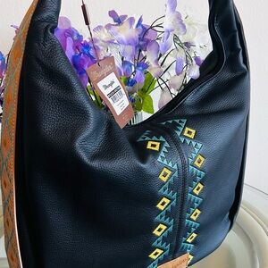 Wrangler Black Hobo Bag with Colorful Embroidery